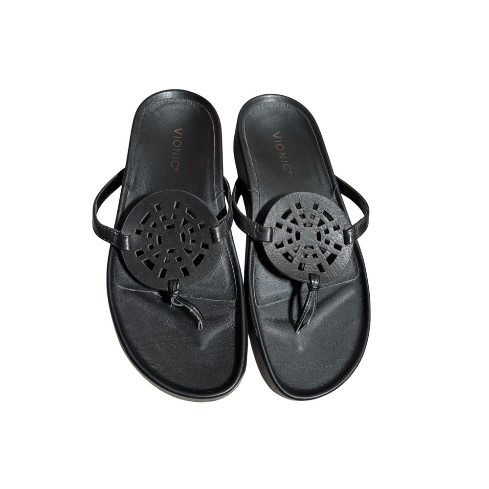 Vionic Solari 9 Leather Medallion Thong Platform Sandals Boho Casual Minimalist